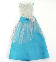 Genuine Barbie Doll Evening Gown Dress Turquoise w Silver Top Rosette &amp; Netting - £7.51 GBP