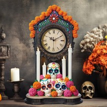 Day of The Dead Clock w/LED Candle Lights &amp; Skulls, dia de los muertos Halloween - $89.95