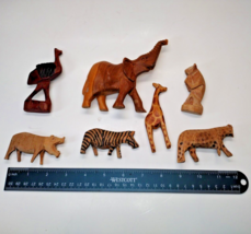 Set of 8 Hand Carved Wood Safari Animals - £9.75 GBP