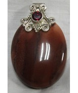 Vintage Sterling Silver Petrified Wood &amp; .40ct Garnet 1.5&quot; Pendant 5mm B... - $940.64 MXN