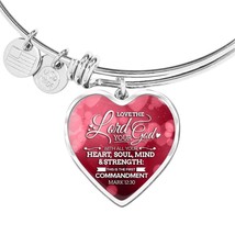 Love The Lord With Your Whole Being Christian Faith Heart Bracelet Bangle - £37.92 GBP+