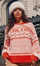 Aerie Flurry Oversized Cool Vibes Crew Sweater Starburst Orange Women&#39;s ... - $34.30