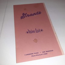 1950s Menu Grants Restaurant Wine List San Fransisco,Ca Fancy - £15.79 GBP