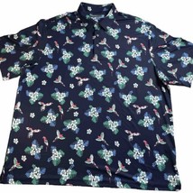 Roundtree Yorke Performance Shirt Men&#39;s 2XT Polo Blue Floral Parrot Hawa... - $14.84