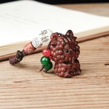 Chinese Sheep Zitan Wood Keychain Pendant with Lucky Beads - $24.64 CAD