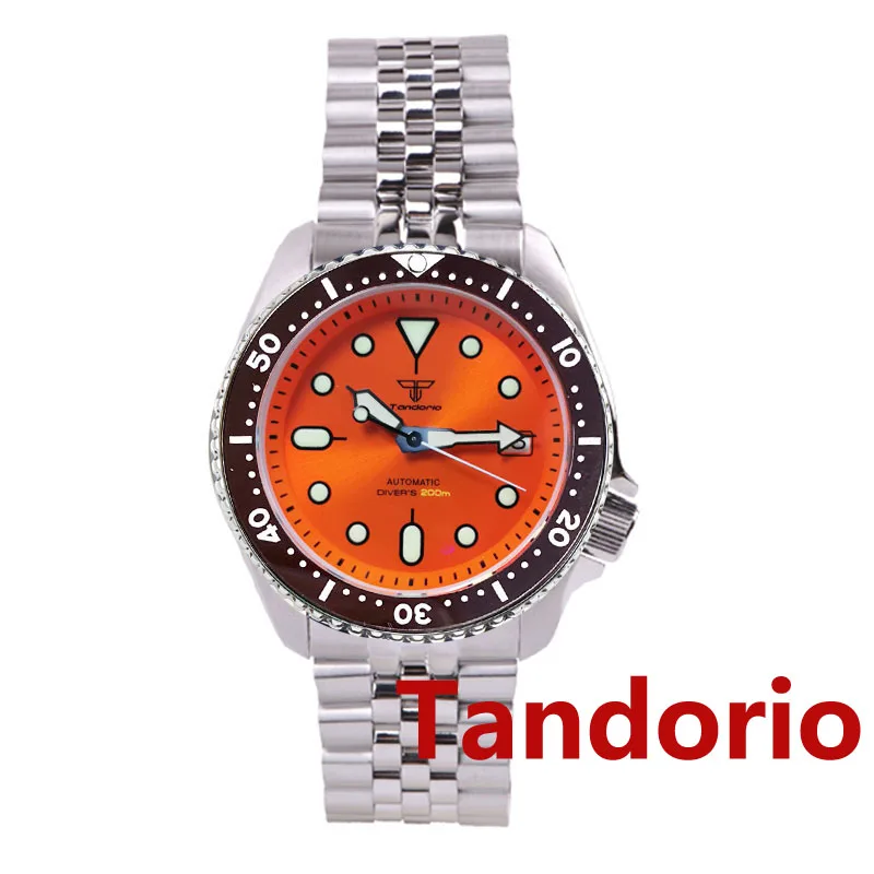 Unisex Watch Tandorio 41mm NH35A Orange burst Dial Auto 200M Diving Men Watch Sa - £198.42 GBP