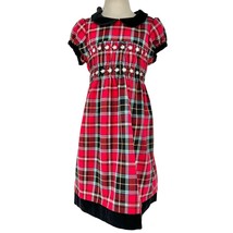 Hanna Andersson Girls 100 US 4 Dress Red &amp; Black Paid with Faux Velvet Trim - £19.72 GBP