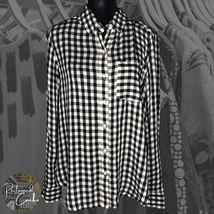 Abound Women Black White Gingham Check Long Sleeve Button Front Blouse T... - £19.75 GBP