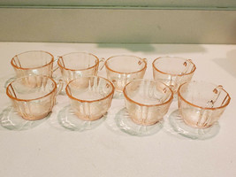 Set of 8 Pink Depression Madrid Federal Glass Etched Design Punch Glasses - $38.61