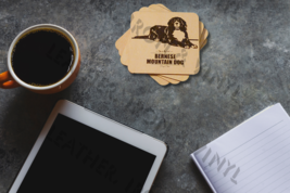 Laser Engraved Bernese Mountain Dog Laying - Wood Coasters, set of 4 - $19.13 CAD