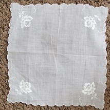 Vintage Doily White w/ Embroidery Scallop Edge Cotton Approx 10x10 Inch - $13.10