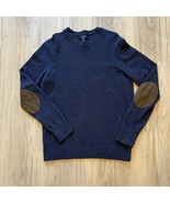 J Crew Navy Speckle Sweater LT Large Tall 80% Lambswool 20% Nylon Elbow Patches - $49.49