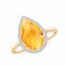 ANGARA Pear-Shaped Citrine Cocktail Ring with Diamond Halo for Women in 14K Gold - £702.30 GBP