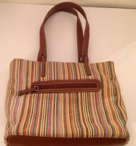 Stone Mountain Woven Weave Vertical Stripe Bag Purse Handbag Brown Tan Green - $20.57