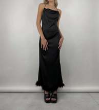 Fur Hem Satin Slip Midi Dress - £23.60 GBP