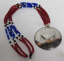 New 16&quot; Red White Blue &amp; Silver Nickel Spiderman Medallion Necklace C Johnson - £94.83 GBP