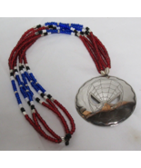 New 16&quot; Red White Blue &amp; Silver Nickel Spiderman Medallion Necklace C Jo... - £93.21 GBP