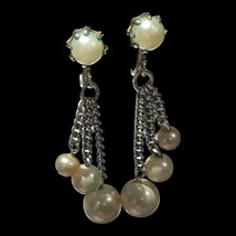 vintage Coro faux pearl silver tone dangle Screw Back earrings - £11.85 GBP