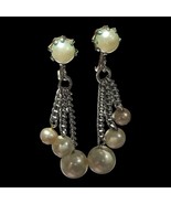 vintage Coro faux pearl silver tone dangle Screw Back earrings - £11.80 GBP