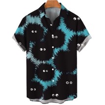 Unisex Spirited Away Totoro Black Balls Print Men&#39;s Button Up Hawaiian Shirt - £8.15 GBP+