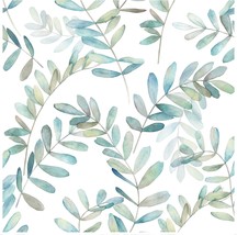 Boho Peel And Stick Wallpaper Eucalyptus Branch White, Green, And Blue Removable - $39.95