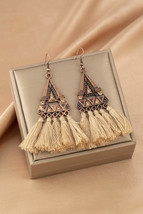 Brown Boho Triangle Metal Tasseled Earrings - £5.04 GBP