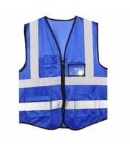 Blue High Visibility Vest SIZE-Medium Reflective Safety Vest 4 Pockets+Clip On - £11.53 GBP