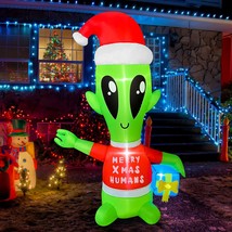4 FT Christmas Inflatable Alien with Gift Box Decorations LED Lighted Xmas Blow  - £43.45 GBP