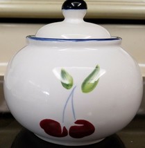 DANSK Morello Red Cherries Blue Bands Sugar Bowl With Lid 3 1/4&quot; Tall - £13.43 GBP