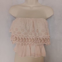 American Eagle Ruffled Crop Top Medium Pink Lace Strapless - $16.95