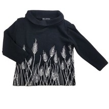 St John Collection Sweater Womens Petite PM Embroidered Knit Black Roll ... - $56.99