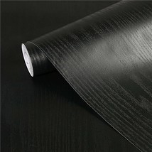 Pure Black Wood Grain Look Self Adhesive Waterproof Wallpaper (17.71&quot;×393&quot;) - £23.44 GBP