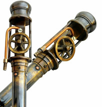 Brass Walking Stick With Working Steam Engine Handle Wooden Balancing Cane Gift - £56.23 GBP