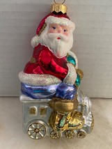 Radko Vintage Ornament Santa Riding White Train Gold Wheels Blue Pants - £17.48 GBP