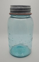 Atlas Strong Shoulder Mason Jar Blue Quart Vintage Canning Jar - £19.28 GBP