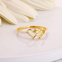 Beautiful 14K Gold Twin Hearts Diamond Ring | Elegant Jewelry for Eternal Love | - £147.06 GBP