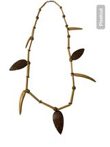 Vintage Bamboo Coconut Shell Leaf Necklace Boho Tribal Natural 34” - $16.20