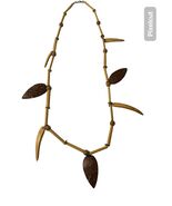 Vintage Bamboo Coconut Shell Leaf Necklace Boho Tribal Natural 34” - $16.20