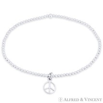 Peace Sign Hippie Movement Charm Ball Bead .925 Sterling Silver Stretch ... - $29.23