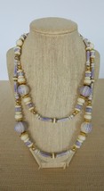 Vintage purple &amp; white textured clay beaded two strand princess length n... - £11.92 GBP