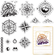 CRASPIRE Compass Clear Stamps Compass Mountain Outdoor Scenery Transparent Silic - £8.88 GBP