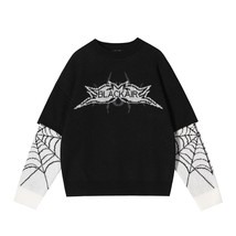 Men Streetwear Sweater Black Letters Spider Web Graphic Hip Hop  Sweater Casual  - £161.26 GBP