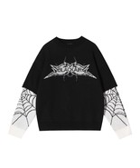 Men Streetwear Sweater Black Letters Spider Web Graphic Hip Hop  Sweater... - £159.80 GBP