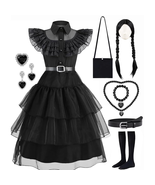 Girls Halloween Costume Fancy Dress with Wig Black for Kids Carnival Par... - €37,80 EUR