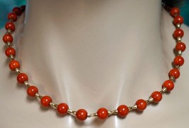 Round Genuine Coral Bead &amp; Hourglass 14K Gold Accent Beads Necklace - £418.69 GBP