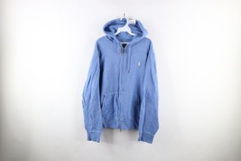 Vtg 90s Ralph Lauren Mens Large Distressed Cotton Ribbed Knit Full Zip Hoodie - £47.44 GBP
