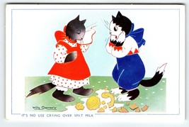 Dressed Cats Postcard Kittens Willy Schemele No Use Crying Over Spilled Milk UK - $19.95