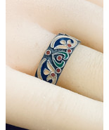 Vintage Morocco Sterling Silver  Enamel Ethnic Ring SZ 7.5 - $80.23 CAD