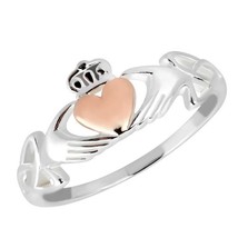 14K Rose-White Gold Plated Ladies Heart Promise Celtic Claddagh Ring Christmas - £111.68 GBP
