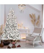 8FT Flocked Pre-Lit Christmas Tree, 700 Lights, Snowy Pine Cones - $533.99